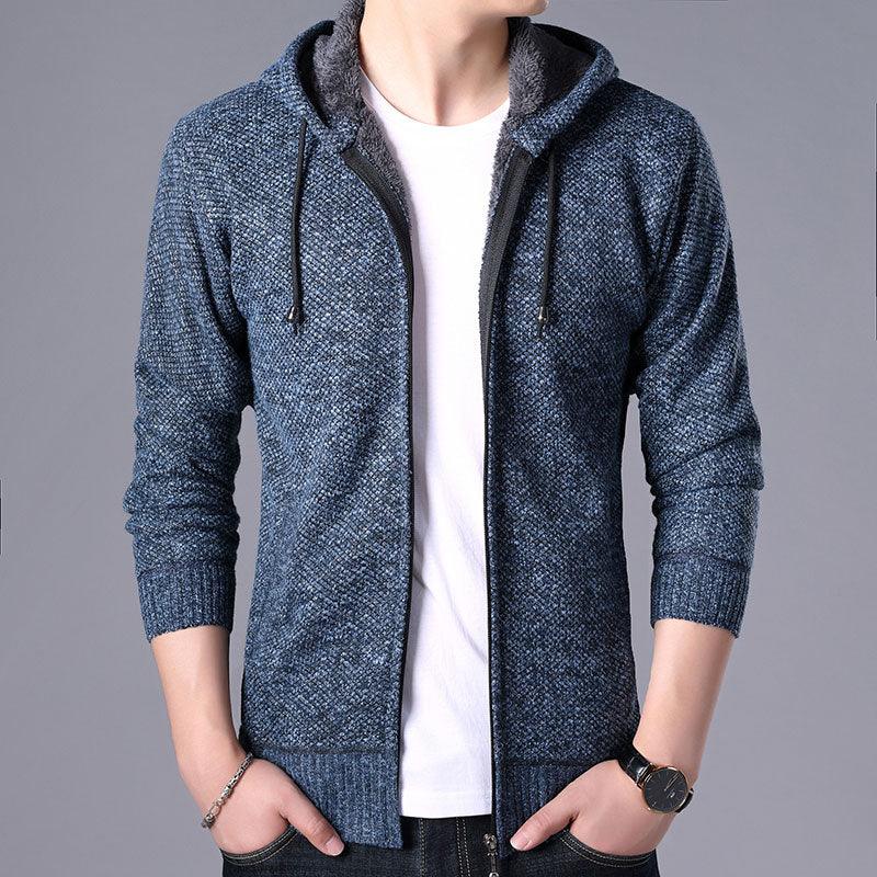 Stevvex men's autumn winter slim-fit fleece jacket with hood, soft warm solid casual sweater for men, lightweight and stylish.