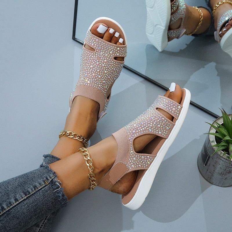 Blue Stevvex women’s casual summer sandals with buckle strap, open toe, slip-on flats, perfect for beach and dressy summer wear.