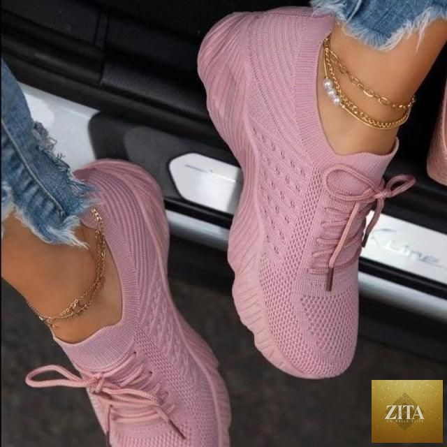 New Women Casual Shoes Sport Sneakers Lace Up Running Woman Red Platform Sneaker Vulcanized Mesh Trainers Running Lightweight Mesh Sneaker Fashion Athletic Walking Shoes For Workout
