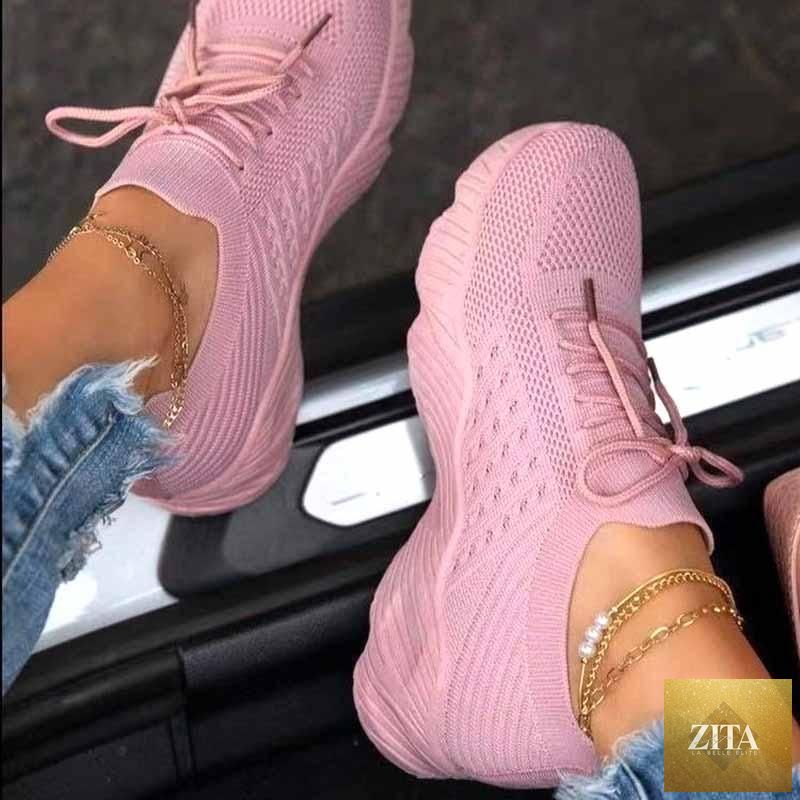 New Women Casual Shoes Sport Sneakers Lace Up Running Woman Red Platform Sneaker Vulcanized Mesh Trainers Running Lightweight Mesh Sneaker Fashion Athletic Walking Shoes For Workout