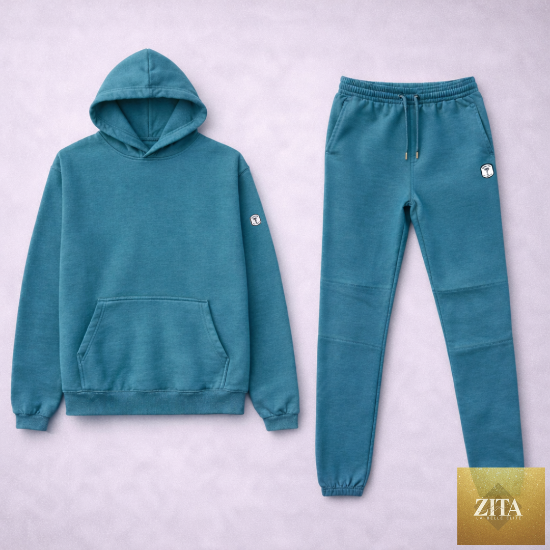 Kinetix Casual Luxury ocean wash sweatsuit set for women, featuring a relaxed fit and soft fabric for comfortable casual wear.