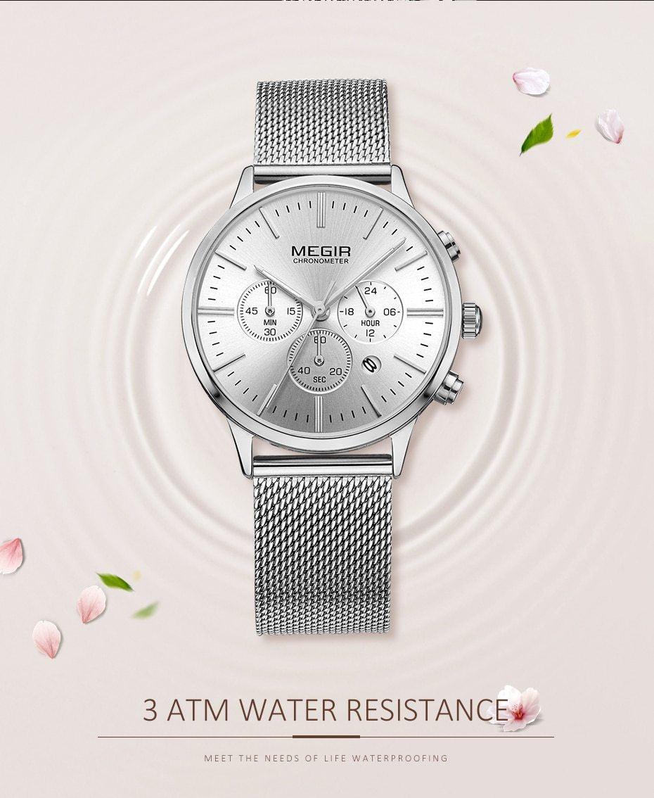 Stevvex gold women's luxury quartz sports wristwatch with round dial, waterproof design, and stylish fashion appearance.
