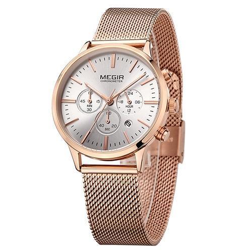 Stevvex black luxury women's quartz wristwatch with stainless steel strap, featuring a multifunctional business style design.