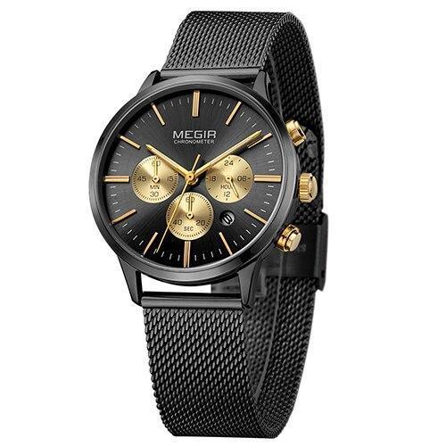 Stevvex black luxury women's quartz wristwatch with stainless steel strap, stylish business design, multifunctional and elegant.