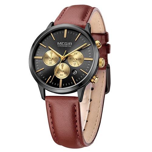 Black luxury women's quartz wristwatch with stainless steel strap, stylish business design by Stevvex.