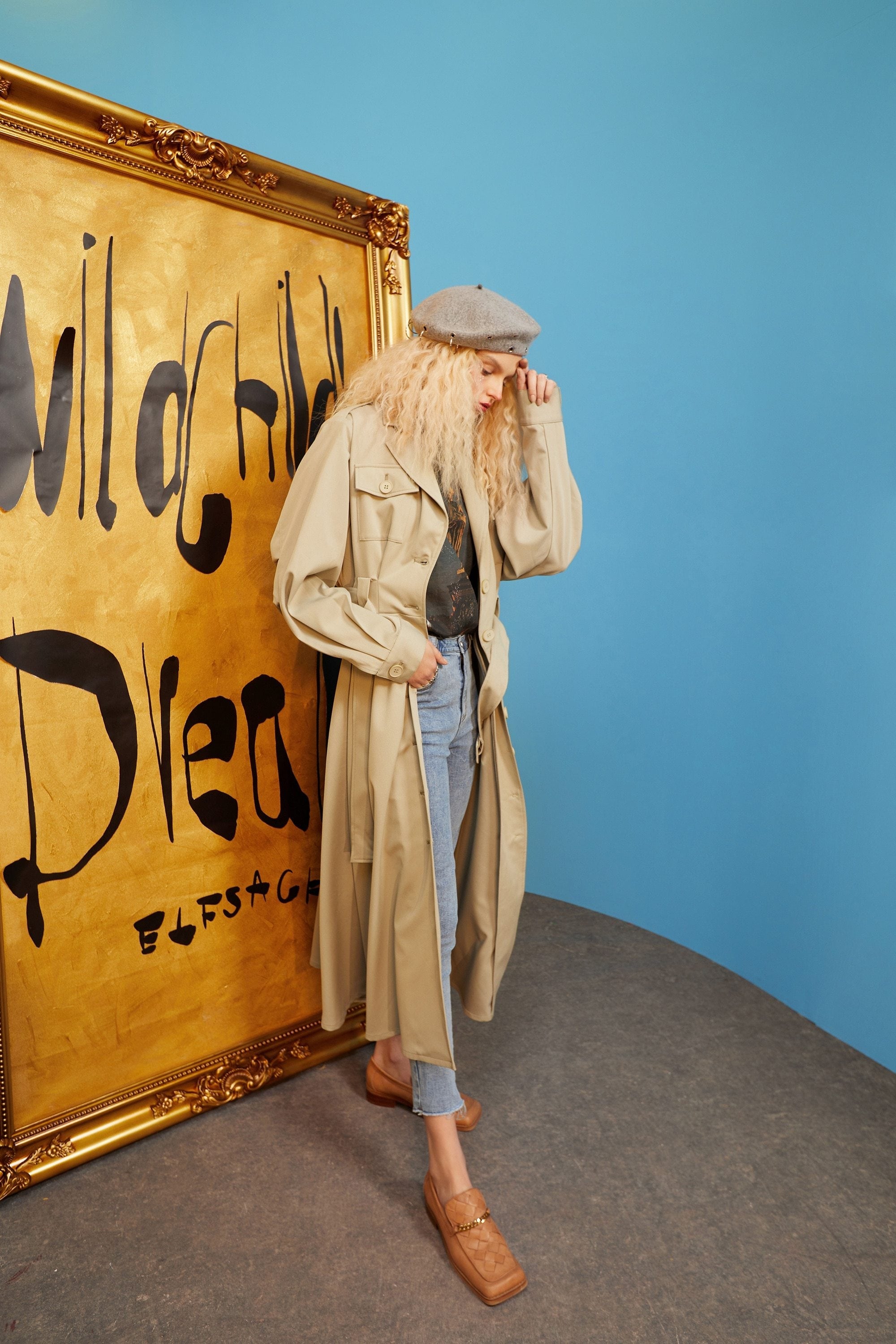 Green Solid Single Breasted Oversize Casual Women Trench Coat,Spring Yellow Angel