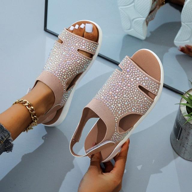 Blue Stevvex women's summer sandals with buckle strap, open toe, slip-on flat design, perfect for casual beach or dressy summer wear.