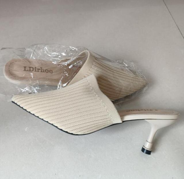 Stevvex Queen fashion PU sandals for women, transparent pointed toe high heels with knit design, suitable for parties and outdoor wear.