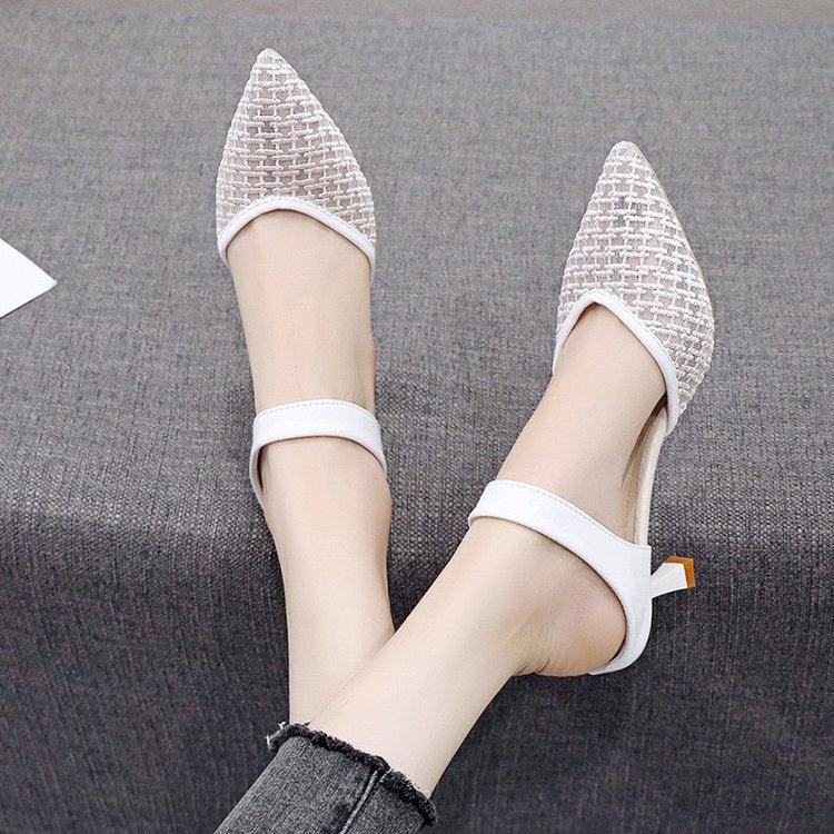 Stevvex Queen Fashion PU Sandals for Women with transparent pointed toe high heels, perfect for parties and outdoor dressy occasions.