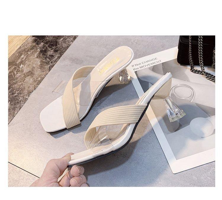 Stevvex Queen Fashion PU sandals for women, transparent pointed toe high heels with knit design, ideal for parties and outdoor events.
