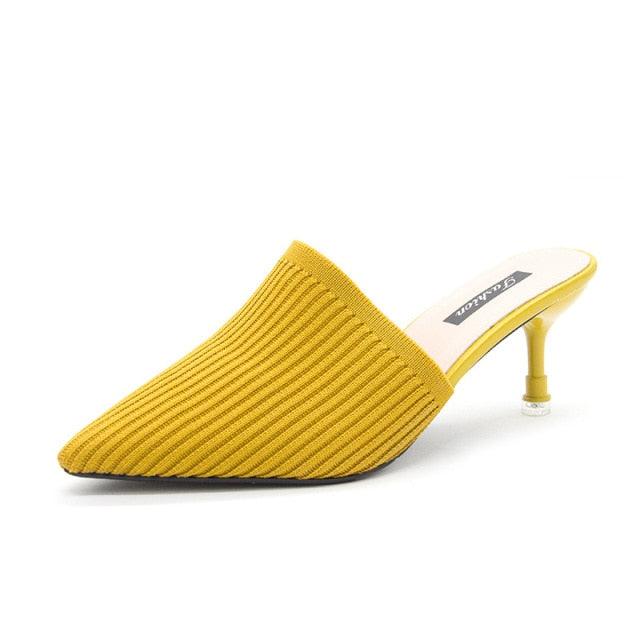Stevvex Queen Fashion PU sandals for women with transparent pointed toes, high heels, and stylish knit design for parties and outdoor wear.