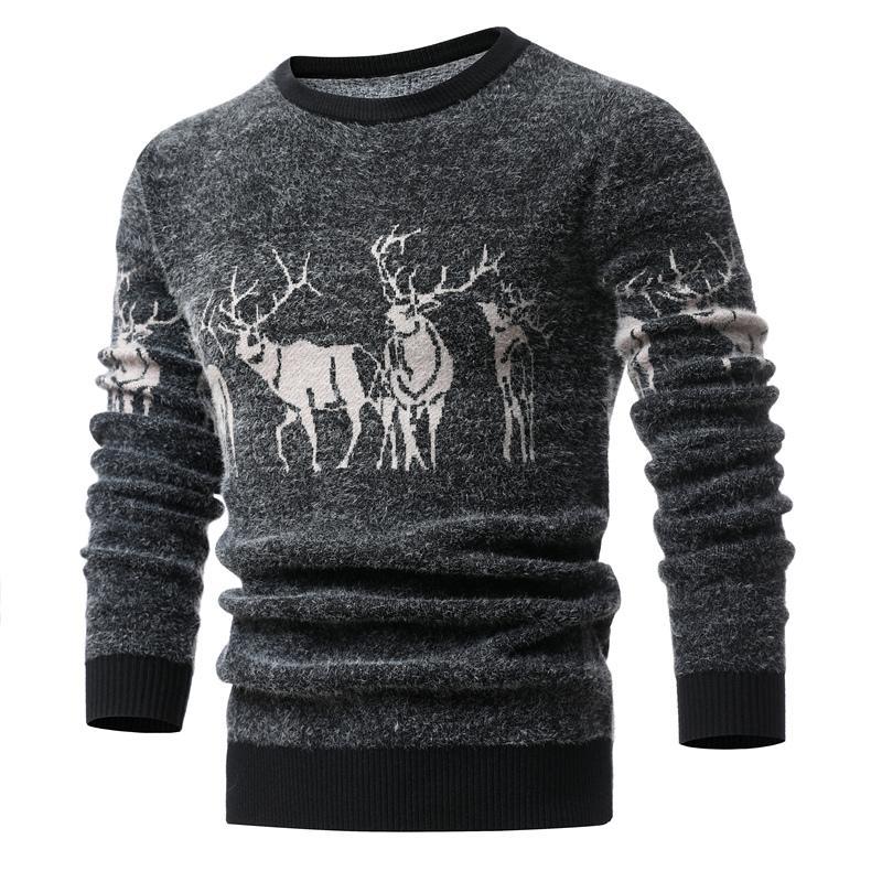 Men's Sweaters 2021 Winter Christmas Sweater Men Deer Printing Casual Blue Charlie