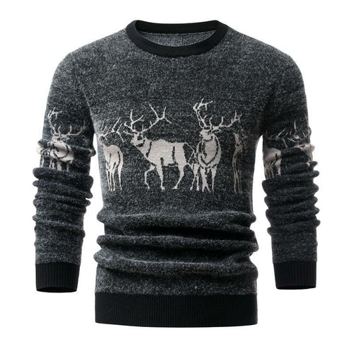 Men's Sweaters 2021 Winter Christmas Sweater Men Deer Printing Casual Blue Charlie