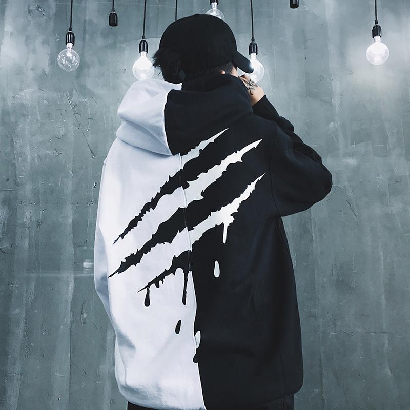 E-BAIHUI Black White Splice Hoodies Oversize Hip-hop Style Swag Tyga Blue Charlie