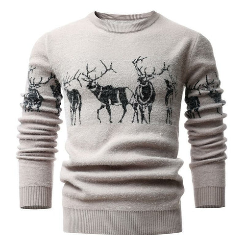 Men's Sweaters 2021 Winter Christmas Sweater Men Deer Printing Casual Blue Charlie