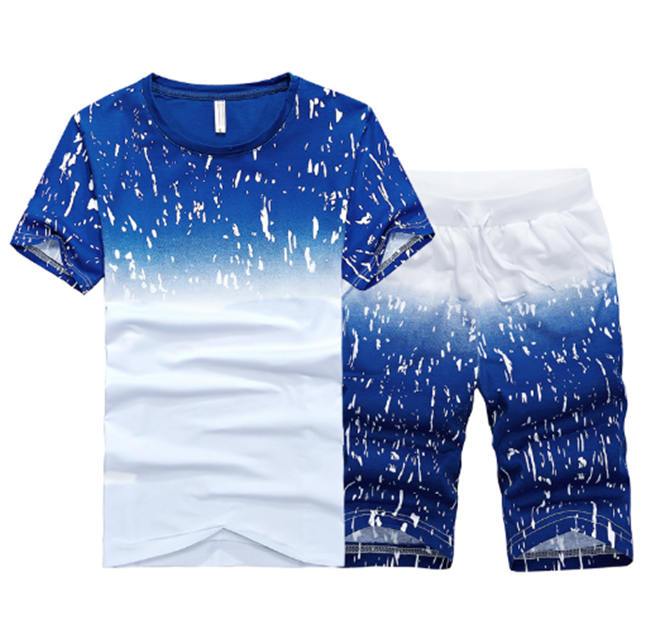 Tracksuit Male 2020 Men Clothing Sportswear Set Fitness Summer Print Blue Charlie
