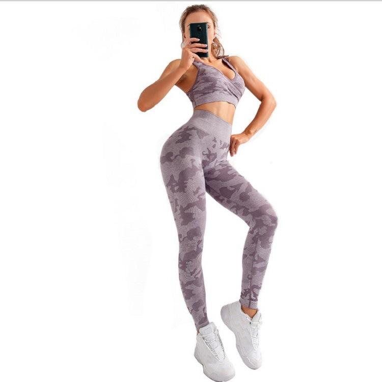 3pcs Women Carmful Camo Yoga Set Women Seamless Fitness Yoga Bra Sport Jade