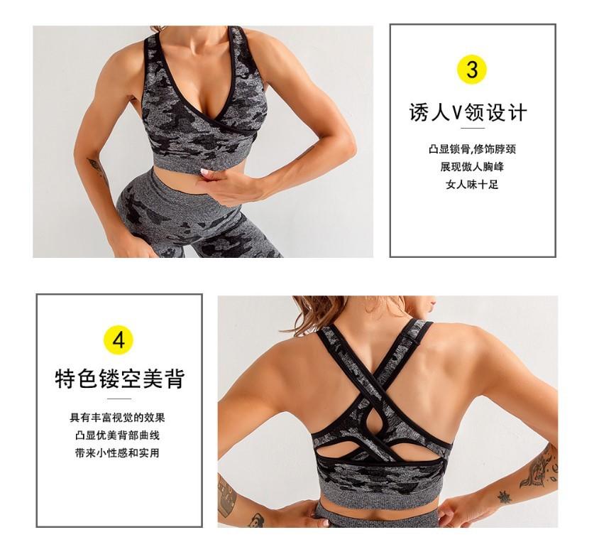 3pcs Women Carmful Camo Yoga Set Women Seamless Fitness Yoga Bra Sport Jade