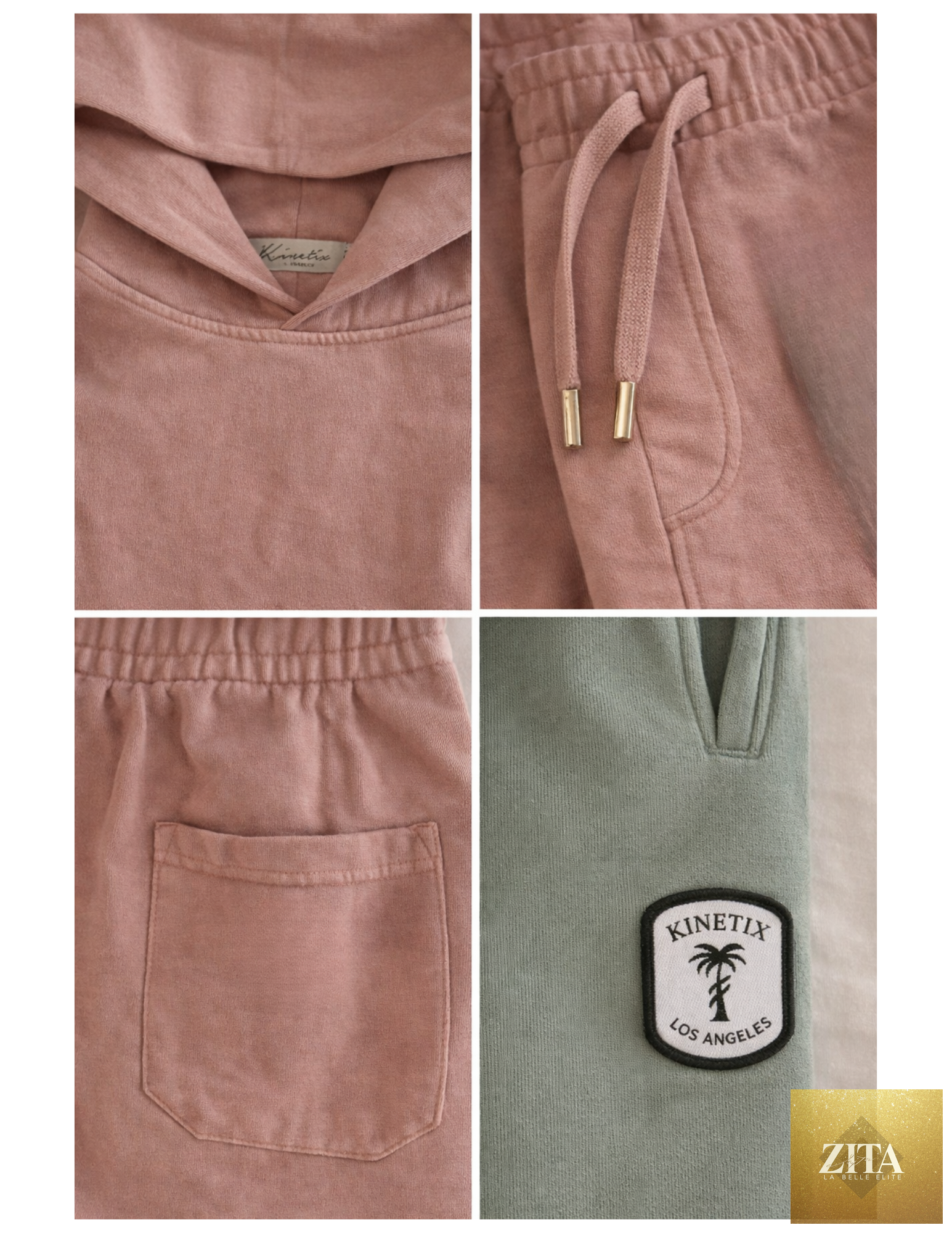 Kinetix Joshua Tree Sweatsuit in Desert Rose, casual luxury loungewear with salmon-colored fabric and comfortable fit.