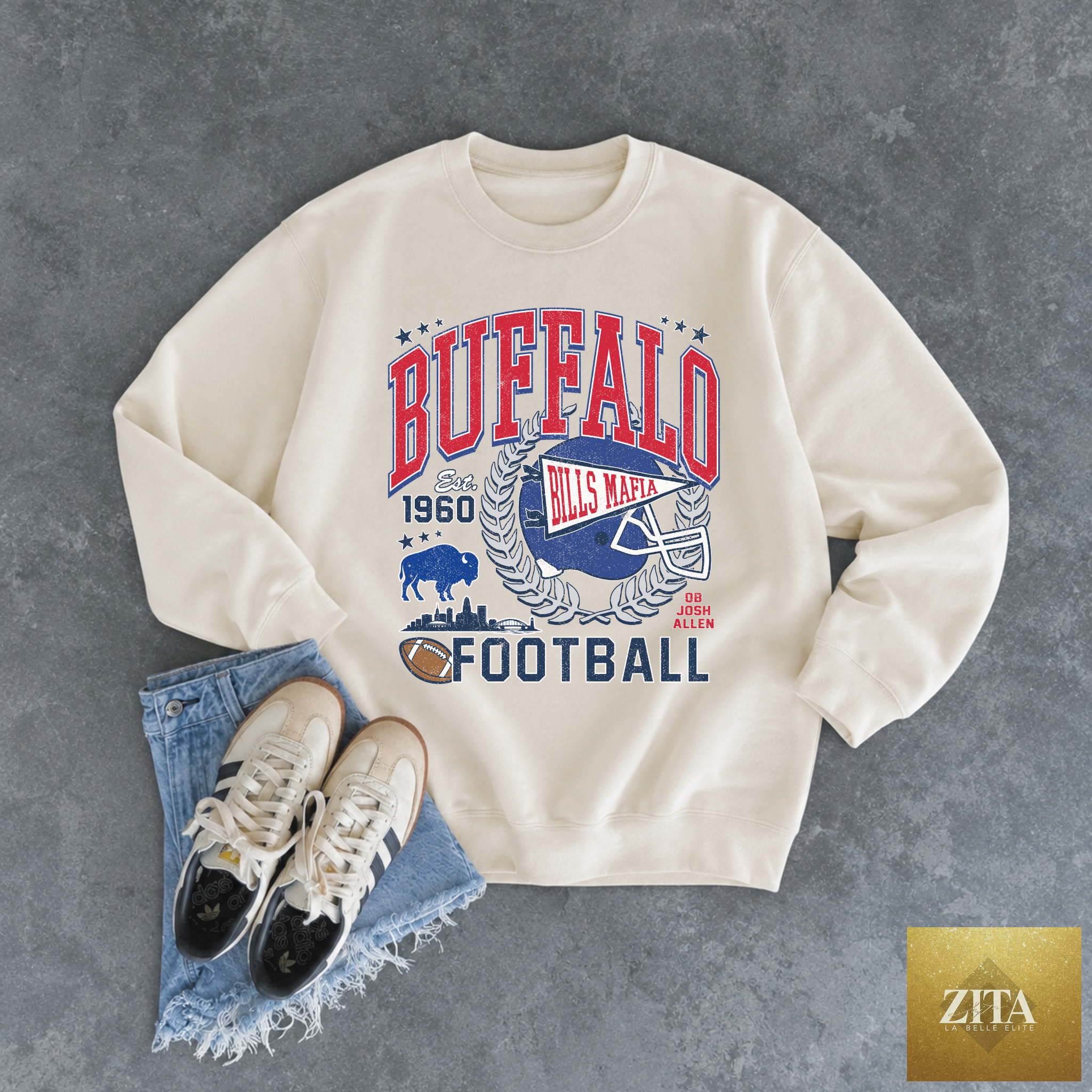 Buffalo Football Sweatshirt | Vintage Red & Blue Game Day Crewneck