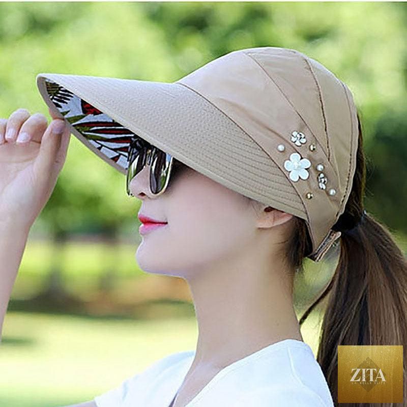 Summer Modern Adult Hats For Women Foldable Sun Hat Women's Adjustable Packable Roll-Up Visor Flower Hat Outdoor Female Casual Baseball Cap For Sport