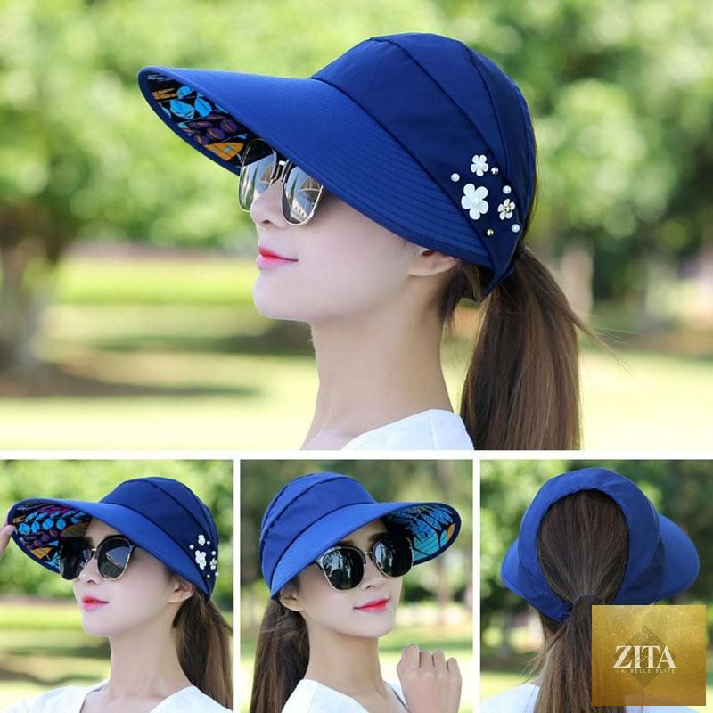Summer Modern Adult Hats For Women Foldable Sun Hat Women's Adjustable Packable Roll-Up Visor Flower Hat Outdoor Female Casual Baseball Cap For Sport