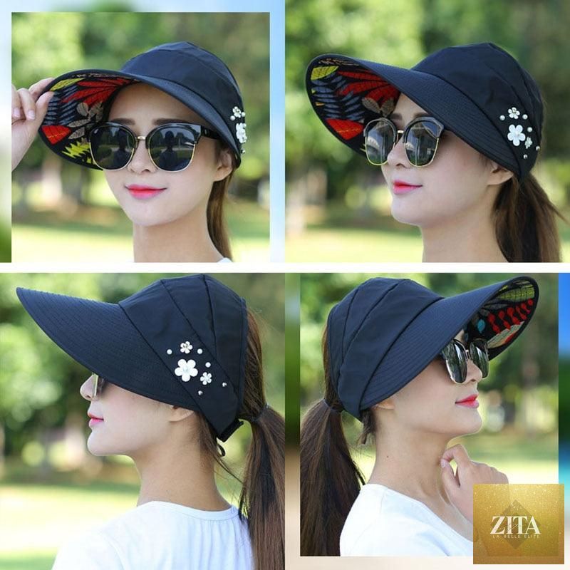 Summer Modern Adult Hats For Women Foldable Sun Hat Women's Adjustable Packable Roll-Up Visor Flower Hat Outdoor Female Casual Baseball Cap For Sport