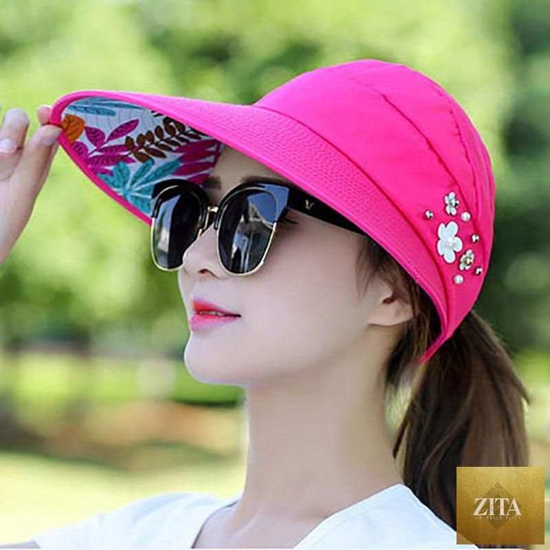 Summer Modern Adult Hats For Women Foldable Sun Hat Women's Adjustable Packable Roll-Up Visor Flower Hat Outdoor Female Casual Baseball Cap For Sport