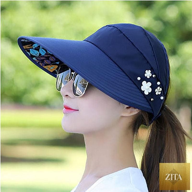 Summer Modern Adult Hats For Women Foldable Sun Hat Women's Adjustable Packable Roll-Up Visor Flower Hat Outdoor Female Casual Baseball Cap For Sport