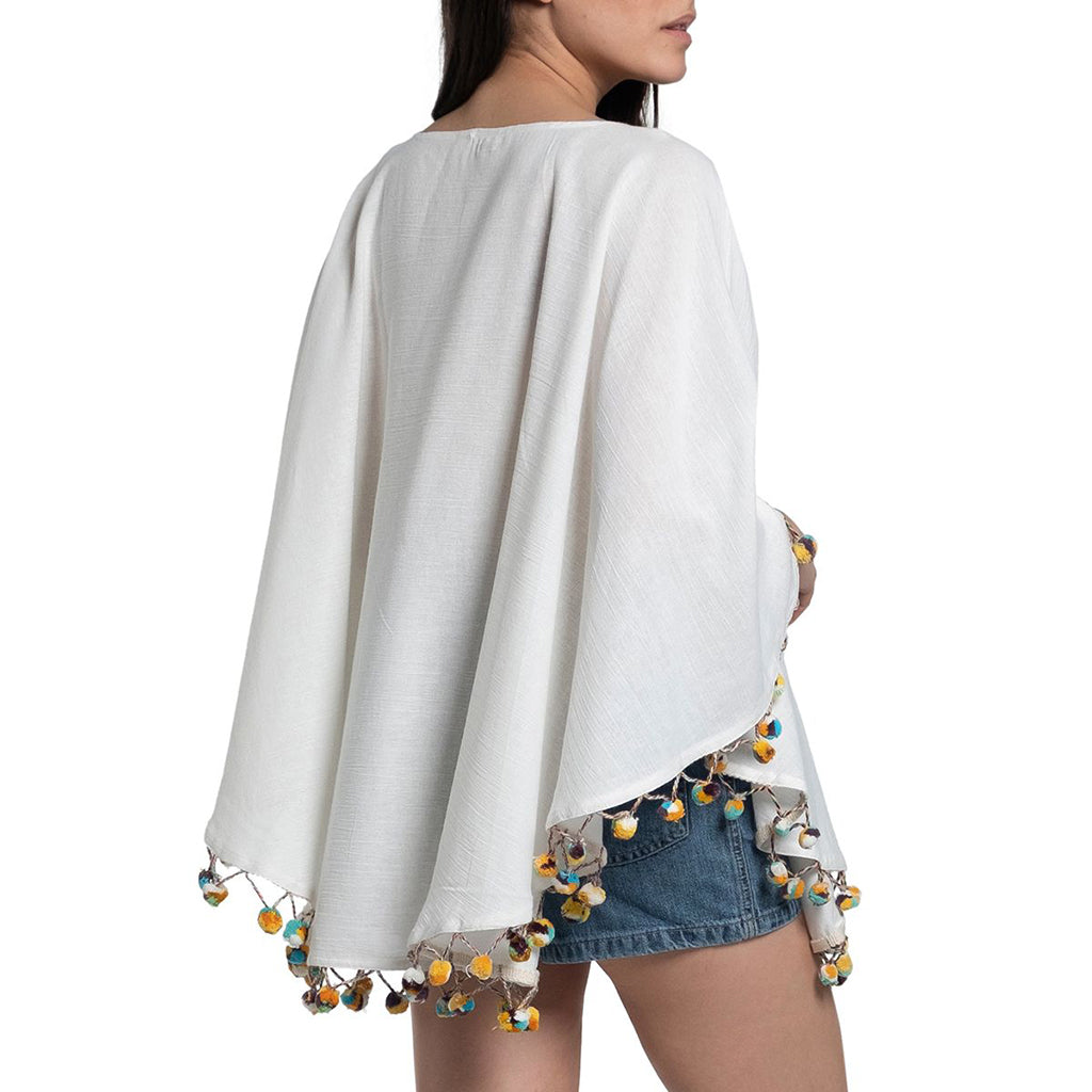 Turkish cotton pom pom tunic beach cover-up by BandsCo Straps, stylish resort swimwear with pom pom accents and a relaxed fit