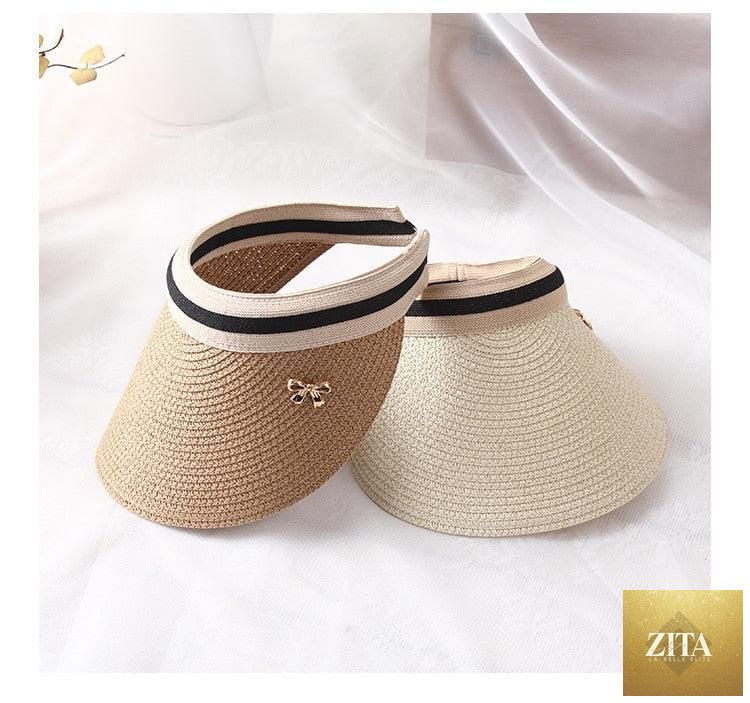 Vintage Women's Sun Hats Handmade Straw Visor Caps Fashionable Adult Sun Beach Top Hats Cute Bowknot Design Fashion Summer Women's Casual Caps Straw Hats Parent-Child Summer Hat Empty Top Beach Hat