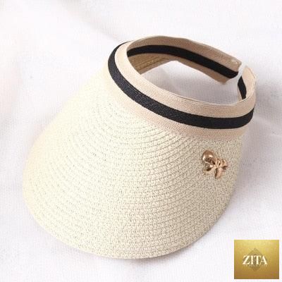 Vintage Women's Sun Hats Handmade Straw Visor Caps Fashionable Adult Sun Beach Top Hats Cute Bowknot Design Fashion Summer Women's Casual Caps Straw Hats Parent-Child Summer Hat Empty Top Beach Hat