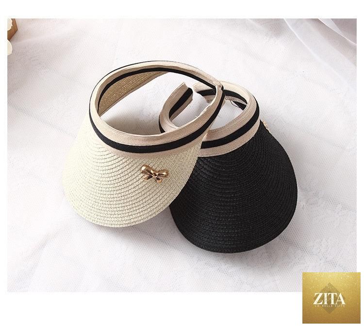 Vintage Women's Sun Hats Handmade Straw Visor Caps Fashionable Adult Sun Beach Top Hats Cute Bowknot Design Fashion Summer Women's Casual Caps Straw Hats Parent-Child Summer Hat Empty Top Beach Hat
