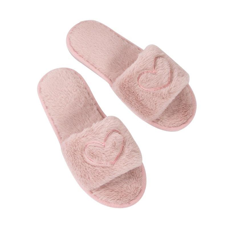 Stevvex women's warm fluffy faux fur slippers with heart-shaped open toe design, soft memory foam, indoor floor slides, cozy and comfortable.