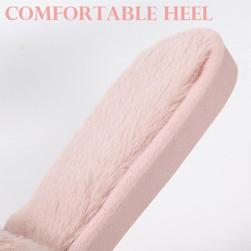 Stevvex women's warm fluffy faux fur slippers with heart-shaped open toe design, soft memory foam, indoor flat house slides.