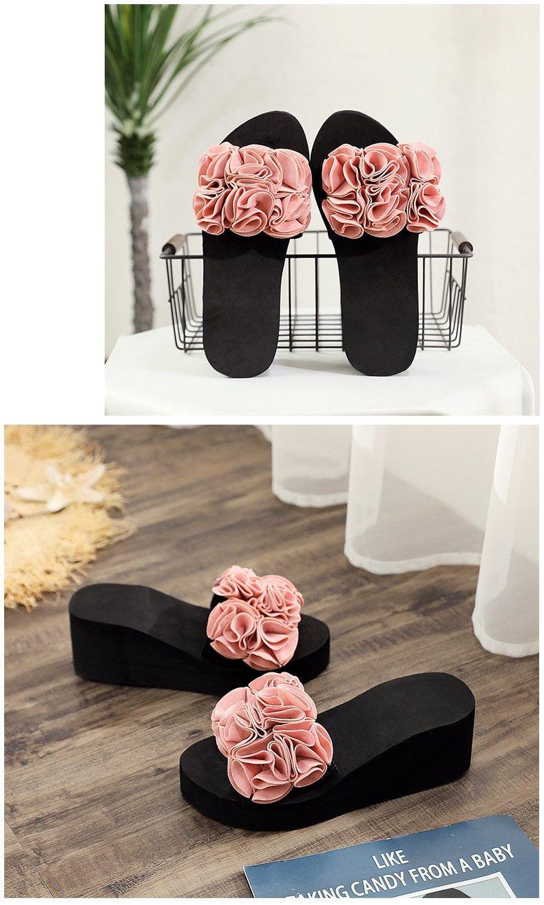 Women Stevvex bow summer sandals with high heels, platform flip-flops, casual flower design, indoor and outdoor beach shoes.