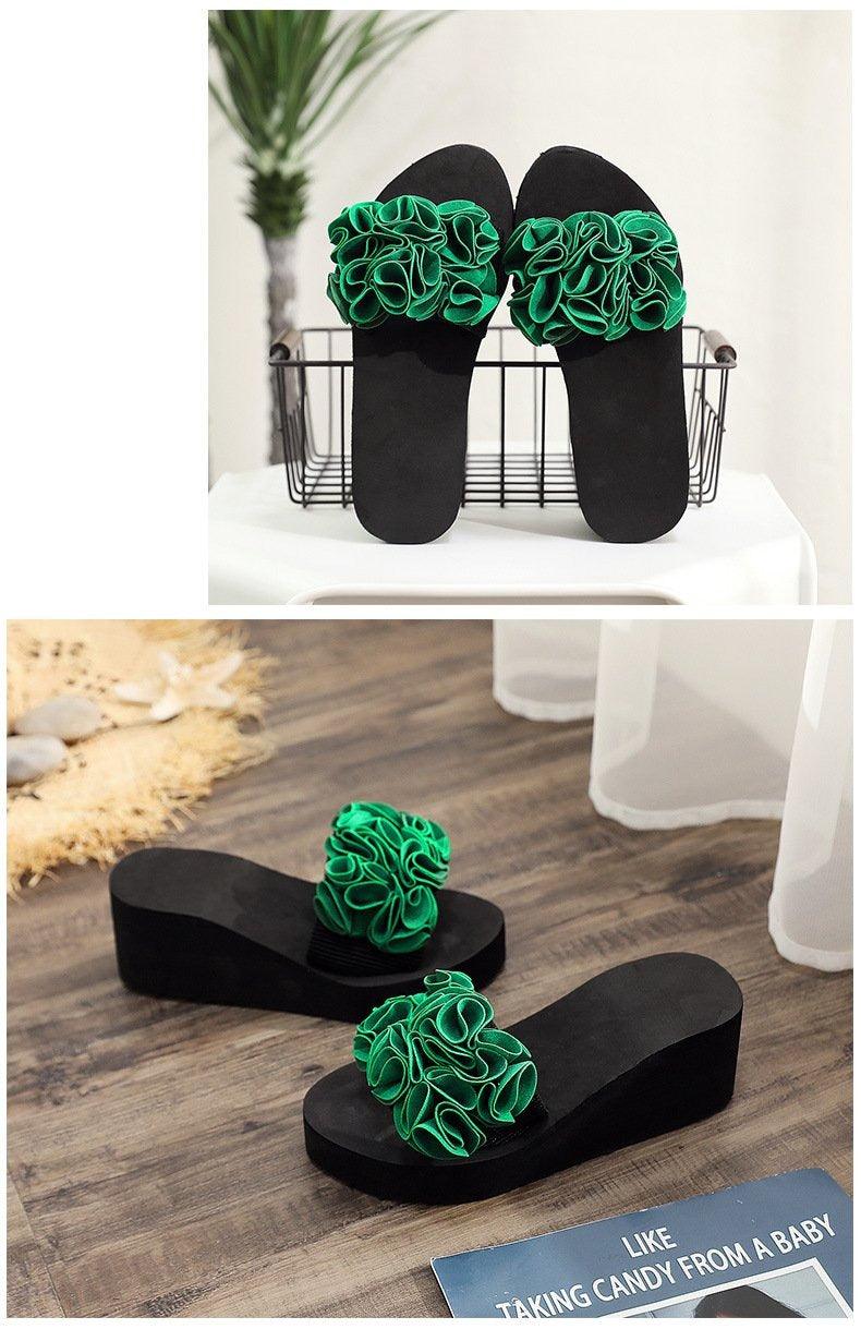 Stevvex women’s bow summer sandals with high heels, platform flip-flops, casual flower design, indoor outdoor beach shoes.