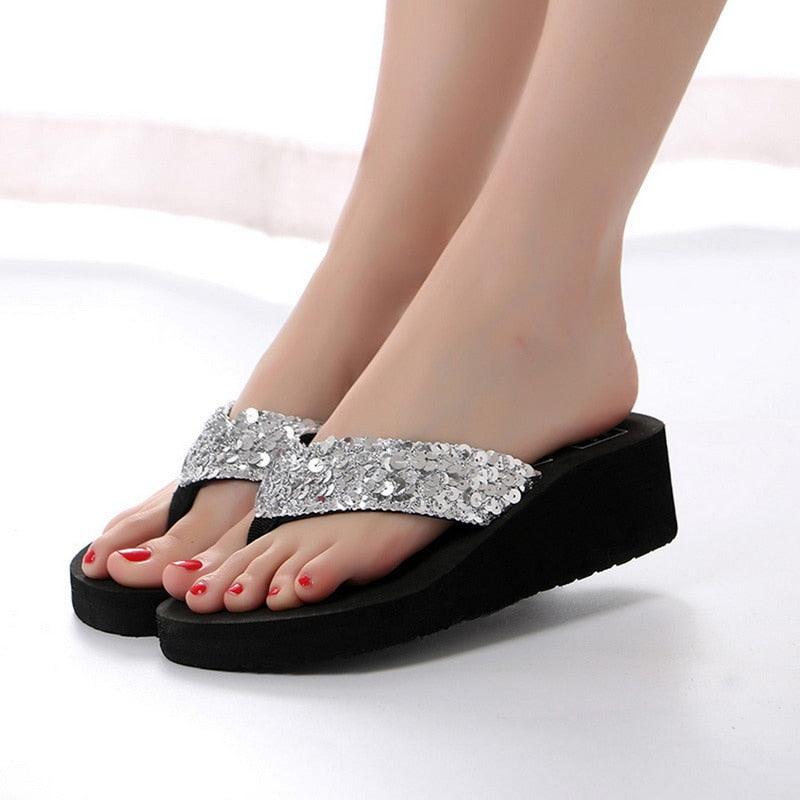 Pink women's open-toe summer sandals with butterfly design, platform style, and comfortable fashion for dressy, modern occasions.