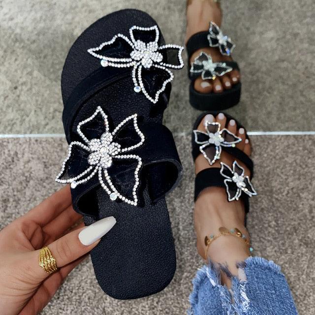 Pink women's open-toe platform sandals by Stevvex featuring butterfly design, elegant style, and comfortable dressy summer footwear.