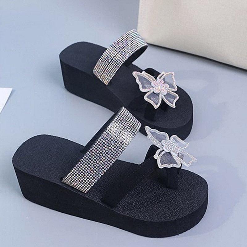 Stevvex women's pink summer sandals with open toe, butterfly design, platform sole, and comfortable dressy style.