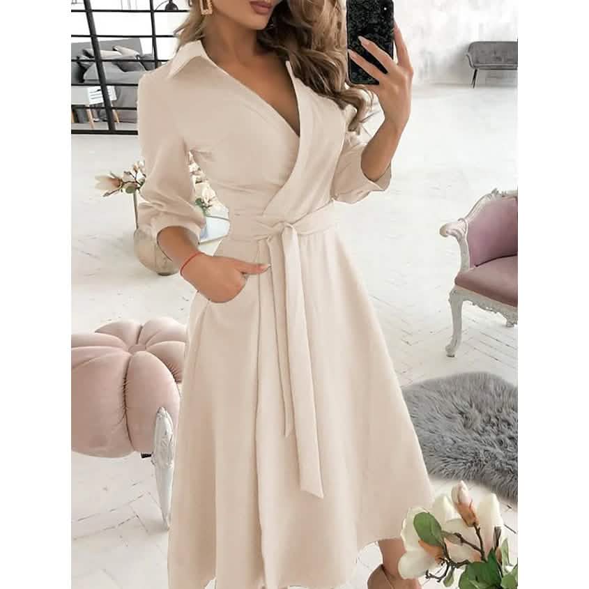 Khaki women's A-line dress from DailySale, showcasing a classic fit and flowing silhouette, perfect for casual or semi-formal wear.