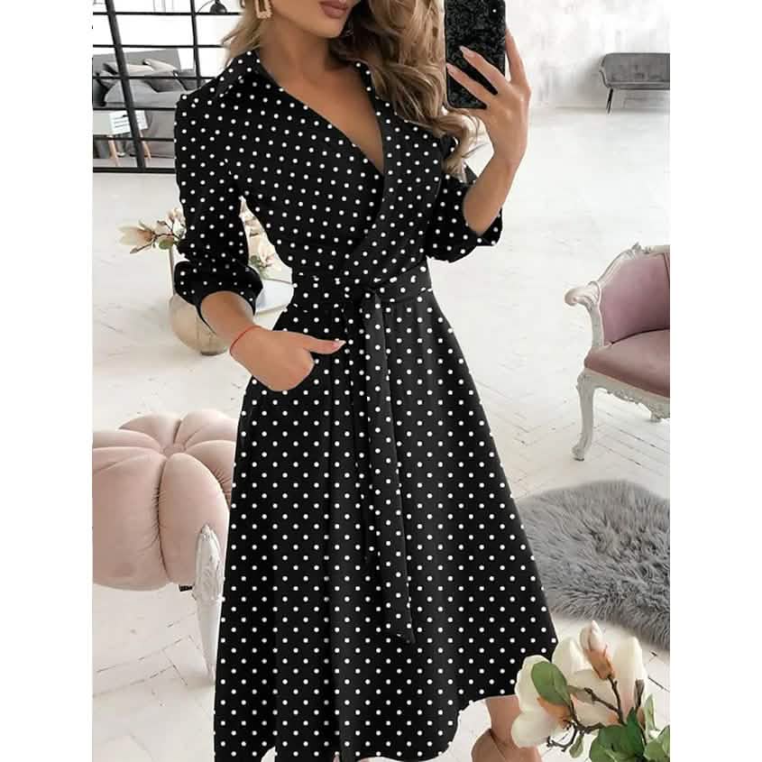 Women's A-line dress with small dot pattern from DailySale, stylish and comfortable for casual or semi-formal wear.