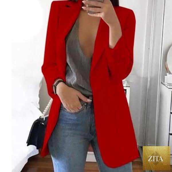 Women's open-front solid color cardigan blazer, casual oversized long outerwear for women, stylish and comfortable.