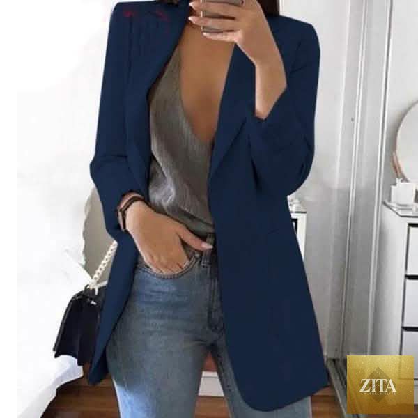 Women's open-front solid color cardigan blazer, casual oversized long jacket, stylish women's outerwear by DailySale