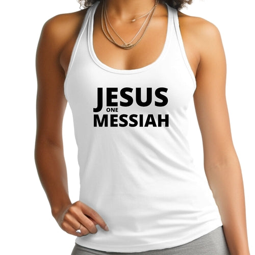 Womens Fitness Tank Top Graphic T-shirt - Jesus one Messiah Black Grey Coco