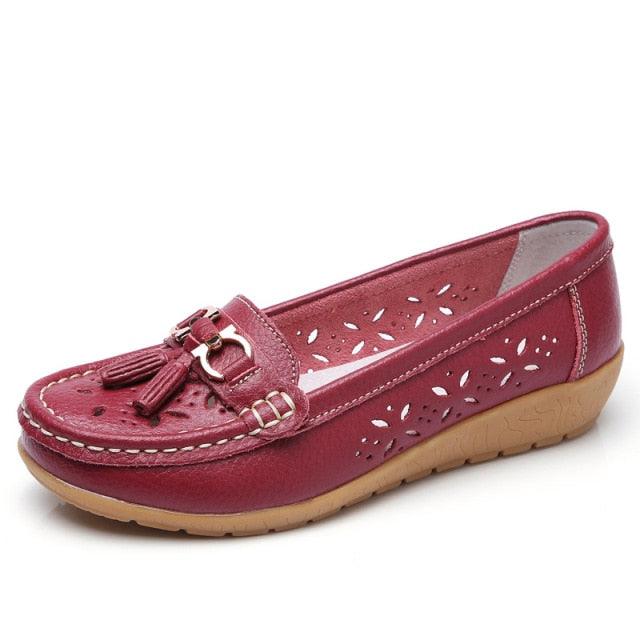 Womens Flats Summer Genuine Leather Shoes Low Heels Slip On Casual Flat Shoes Women's Espadrilles Casual Shoes Spring Comfortable Strong Design