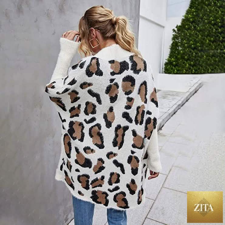 Women's long sleeves leopard print knitting cardigan, DailySale women's outerwear, soft and stylish for casual wear