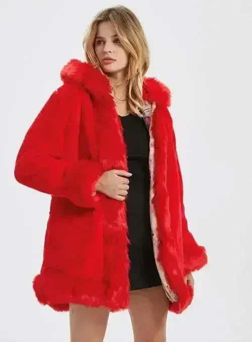 Femstylo faux fur collar jacket, cozy winter coat with plush fur trim, ideal for cold weather and stylish winter outfits.
