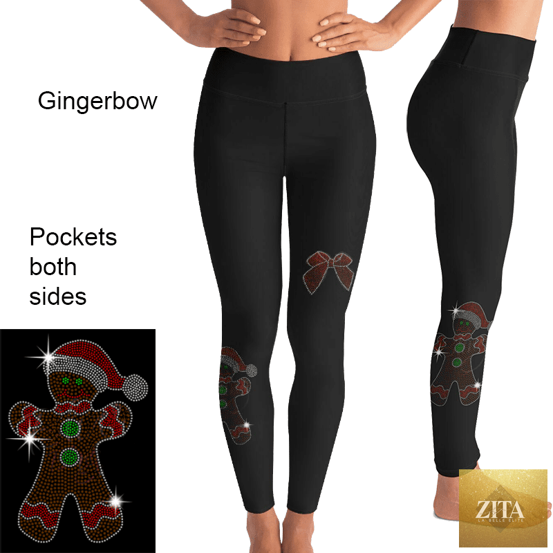 Gingerbow Gingerbread Man leggings with Bow Full Pockets